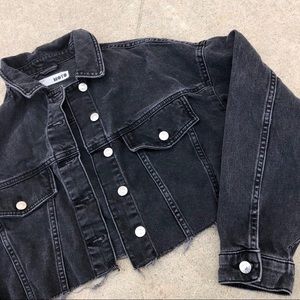 Topshop Jean jacket black crop moto denim